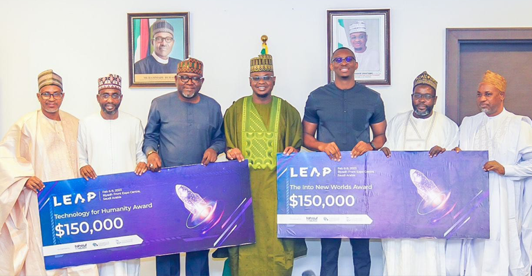 Prof. Pantami officially received the Two Nigerian Startups that emerged winners at the LEAP23